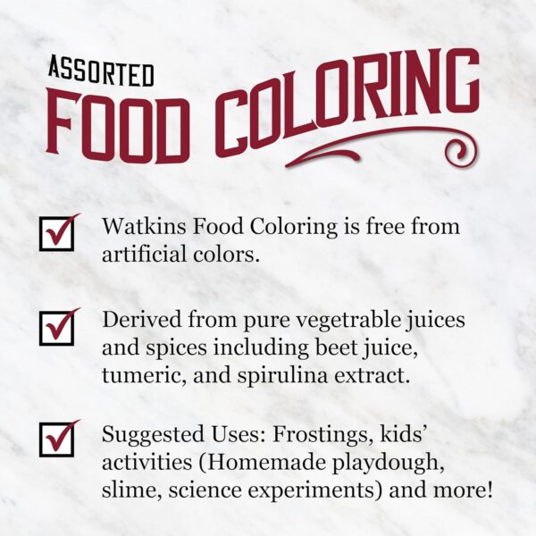 Watkins Assorted Food Coloring, 1 Each Red, Yellow, Green, B...