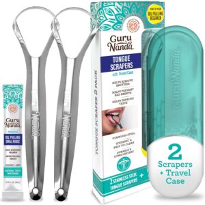 GuruNanda Tongue Scraper for Adults (2 Pack) with Travel Cas...