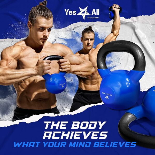 Yes4All 5-100 LB Kettlebells Vinyl Coated Cast Iron for Dumb...