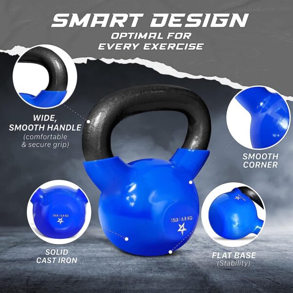 Yes4All 5-100 LB Kettlebells Vinyl Coated Cast Iron for Dumb...