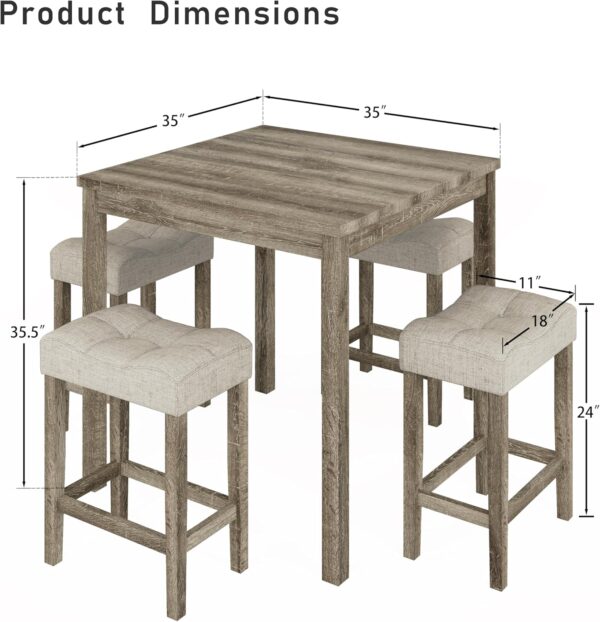 5-Piece Counter Dinner Height Table Set, Indoor Modern Recta...