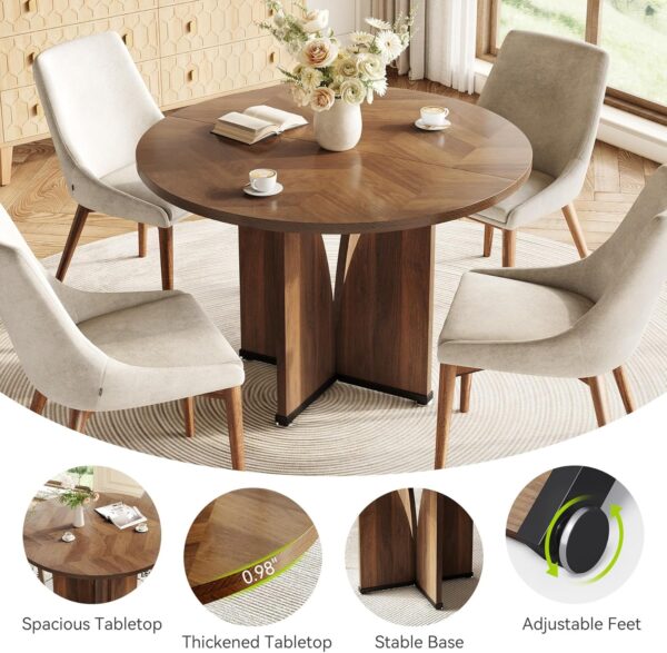 LITTLE TREE 39-Inch Round Dining Table for 4, Rustic Kitchen...