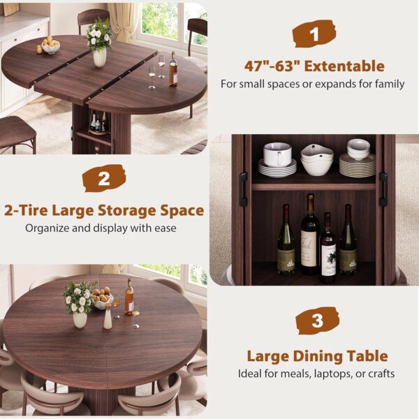 Dining Table for 4-6,63“Extendable Round Kitchen Dining Room...