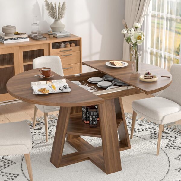 43.3in-59in Extendable Round Dining Table for 4-8,Modern Kit...