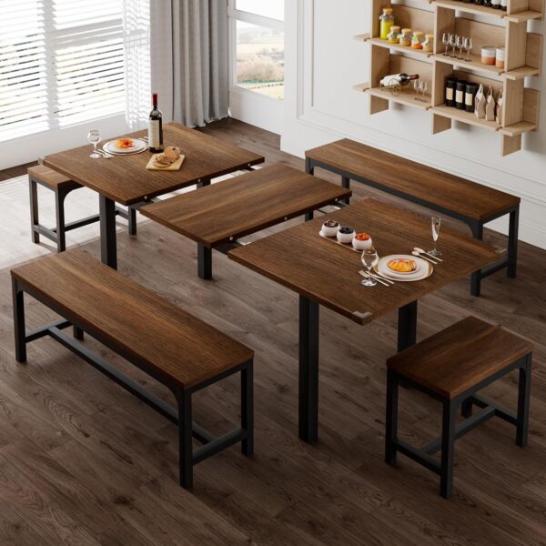 Feonase 5-Piece Dining Table Set for 4-8 People, 63" Extenda...
