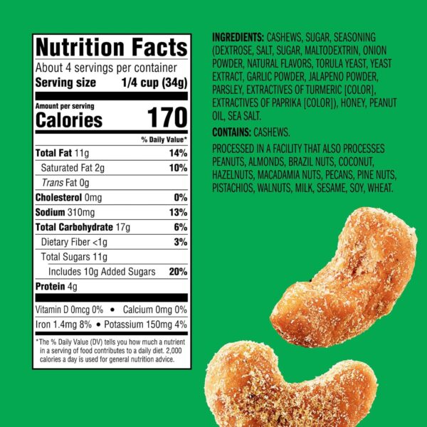 Emerald Nuts Hot Honey Cashews (1-Pack) | 5oz Resealable Bag...