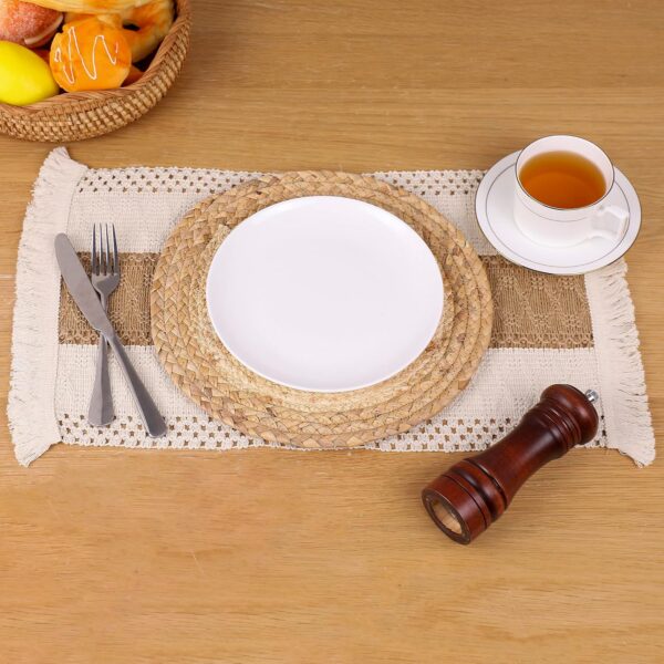 Handmade Boho Placemats Set of 6 - Natural Cotton Burlap and...