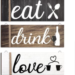 Jetec 3 Pcs Farmhouse Kitchen Wall Decor Rustic Wooden Home ...
