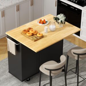 Shintenchi Kitchen Island with Folding Drop Leaf, Rolling Is...