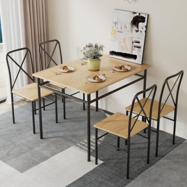 VECELO 5-Piece Kitchen Dining Table Set, Wood Tabletop & Hea...