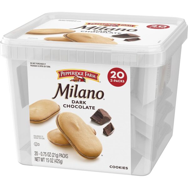 Pepperidge Farm Milano Cookies, Dark Chocolate, 20 Packs, 2 ...