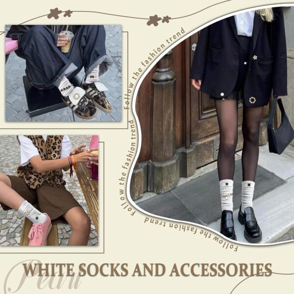 2 Pairs White Slouch Socks with 21 Pcs Sock Pins Jewelry for...