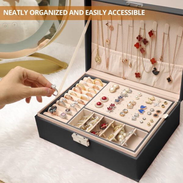 Jewelry Boxes for Women Girls 2 Layers leather Jewelry Organ...