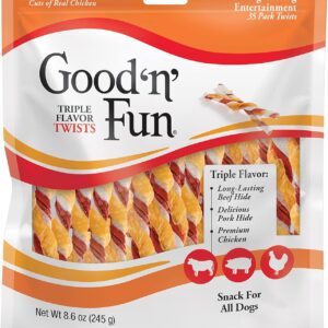 Good'n'Fun Triple Flavored Rawhide Twists For Dogs, 35 Count