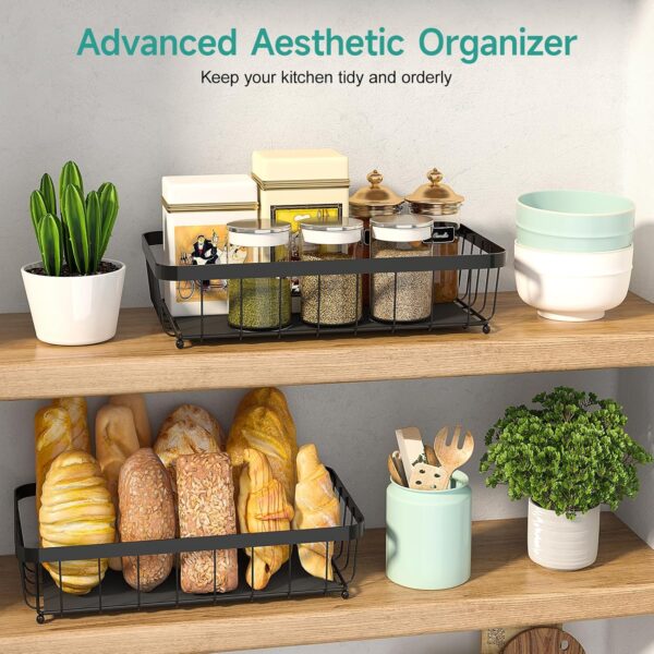 2 Tier Fruit Basket for Kitchen Counter with 2 Mobile Banana...