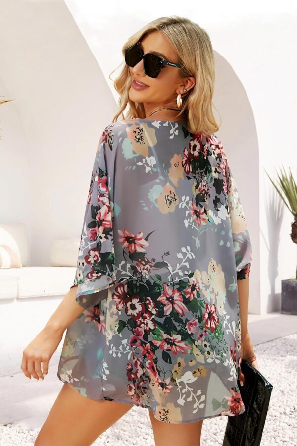 Women's Floral Print Puff Sleeve Kimono Cardigan Loose Cover...