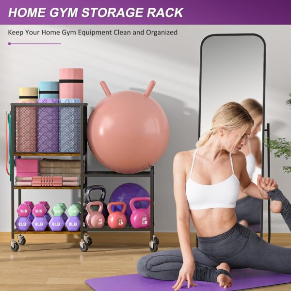 5 Tier Dumbbell Rack, Yoga Mat Storage Holder, Home Gym Stor...