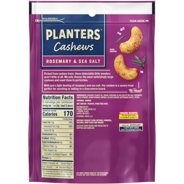 PLANTERS Cashews Rosemary & Sea Salt - Trail Mix Snack Packs...