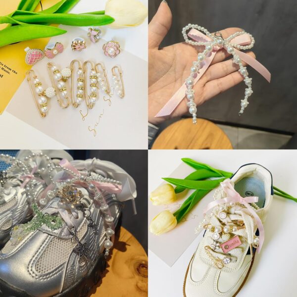 26 PCS Shoe Charms for Sneakers and Socks, Pearl Bow Shoelac...