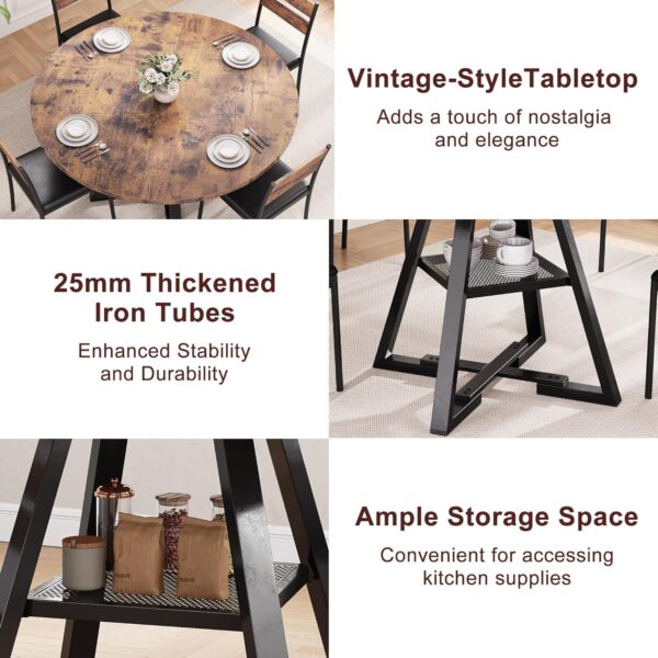 Round Dining Table for 4,Kitchen Dining Room Circle Dinner P...