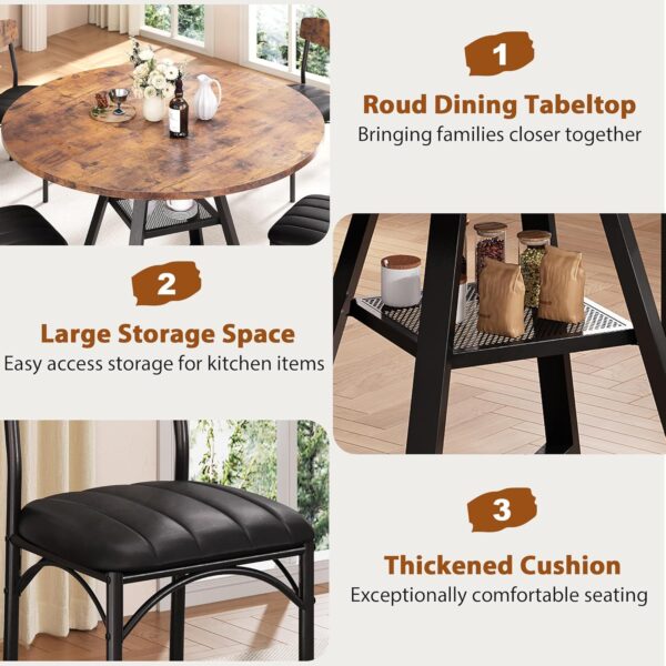 Round Dining Table Set for 4, Kitchen Table and Chairs for 4...