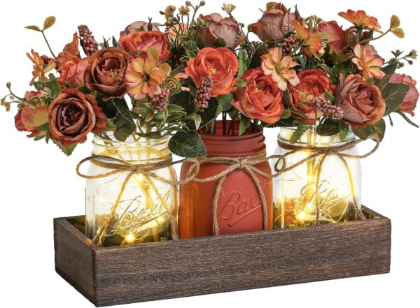 3 Pcs Mason Jar Centerpiece Table Decorations for Dining Tab...