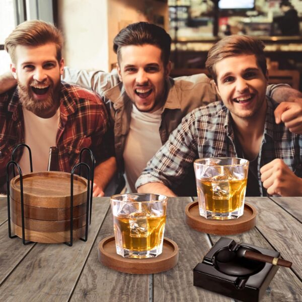 6 Pcs Best Wooden Coasters with Holder Coffee Table Decor Ac...