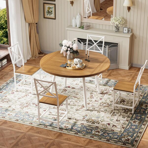 IRONCK Dining Table Set for 4, Round Kitchen Table and 4 Sto...