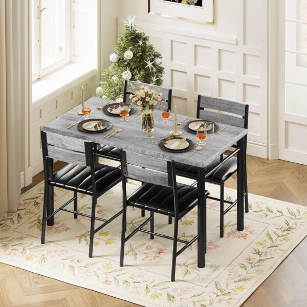 IRONCK Dining Table Set for 4, Wood Kitchen Table with Uphol...