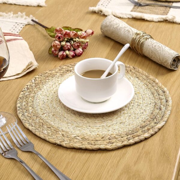 Handmade Boho Placemats Set of 6 - Natural Cotton Burlap and...