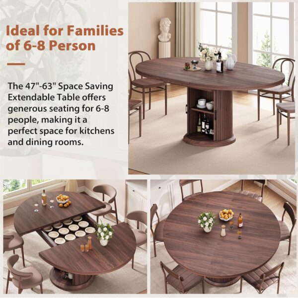 Dining Table for 4-6,63“Extendable Round Kitchen Dining Room...