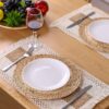 Handmade Boho Placemats Set of 6 - Natural Cotton Burlap and...