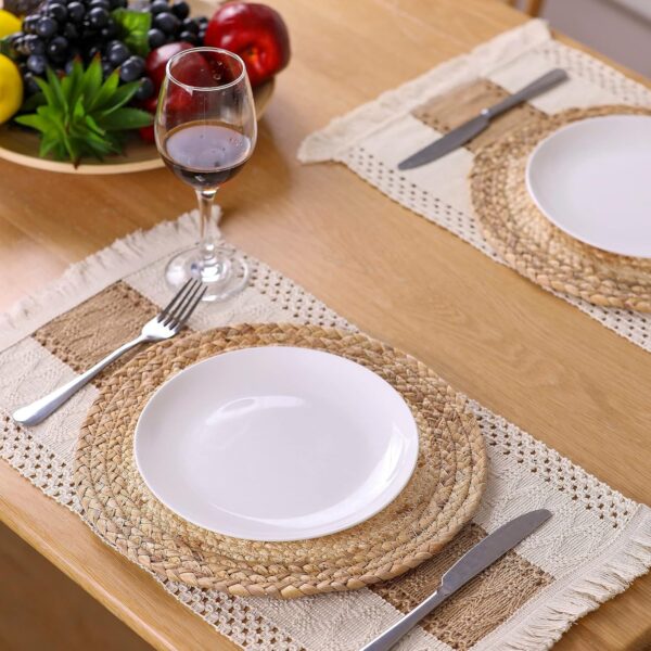 Handmade Boho Placemats Set of 6 - Natural Cotton Burlap and...