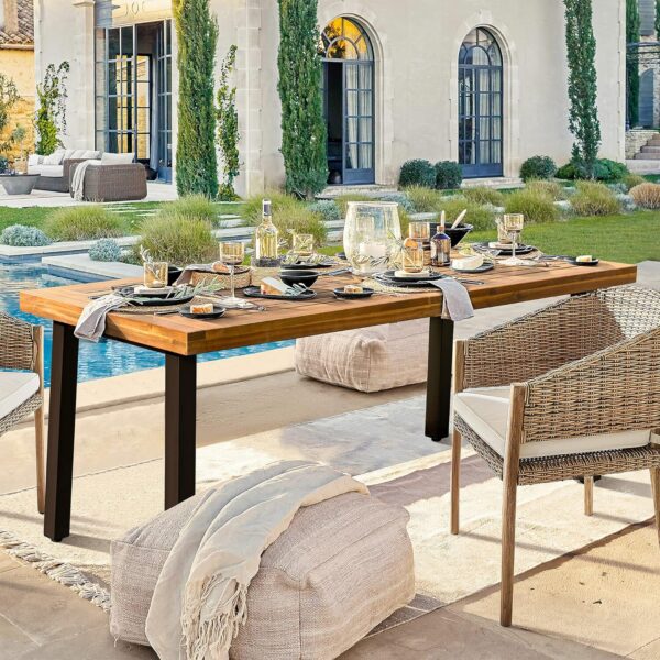 Devoko Home Acacia Wood Dining Table 6-Person Indoor Outdoor...
