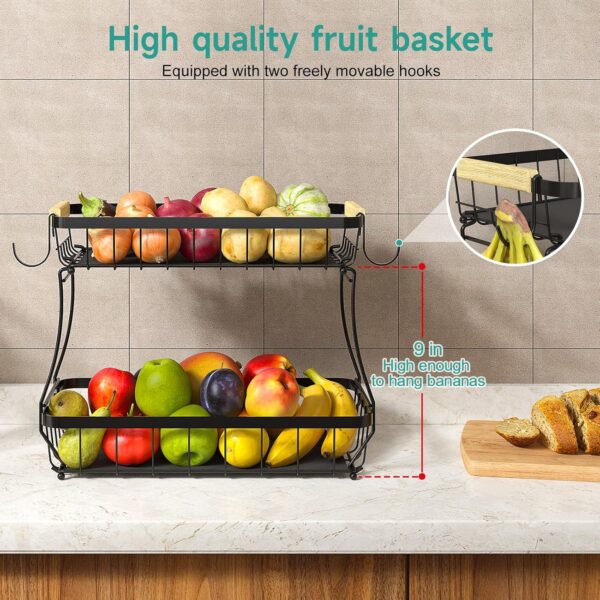 2 Tier Fruit Basket for Kitchen Counter with 2 Mobile Banana...