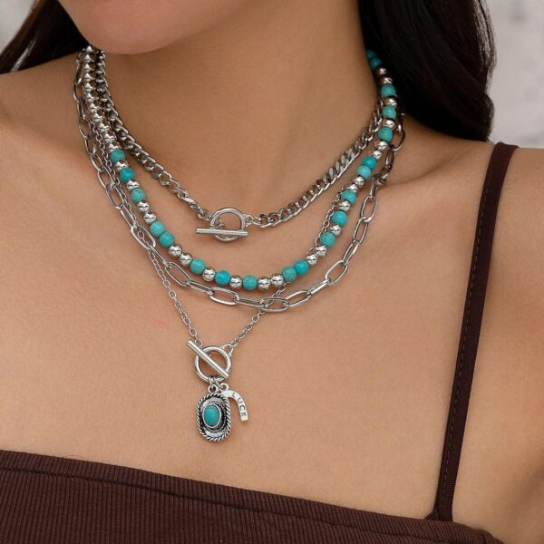 Todu 3PCS Boho Western Necklace for Women Turquoise Beaded C...