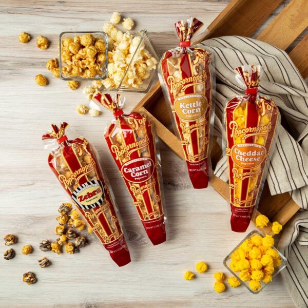Popcornopolis Gourmet Popcorn Cone Variety Pack – Zebra, Che...