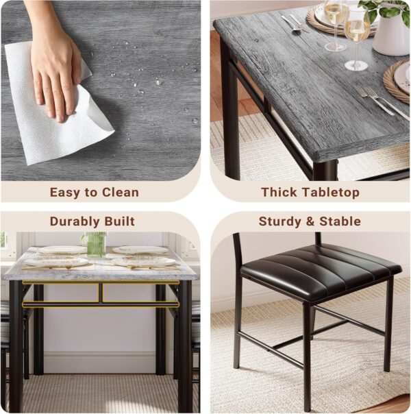 IRONCK Dining Table Set for 4, Wood Kitchen Table with Uphol...