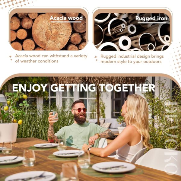 Devoko Home Acacia Wood Dining Table 6-Person Indoor Outdoor...