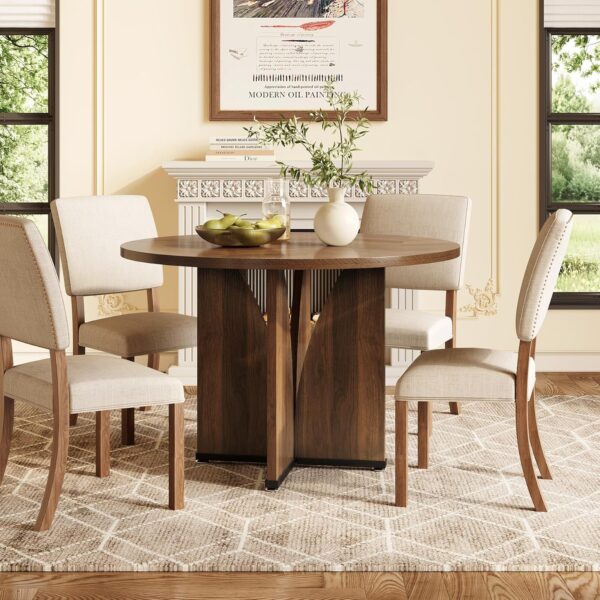 LITTLE TREE 39-Inch Round Dining Table for 4, Rustic Kitchen...
