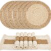Handmade Boho Placemats Set of 6 - Natural Cotton Burlap and...