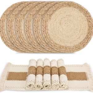 Handmade Boho Placemats Set of 6 - Natural Cotton Burlap and...