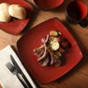 Gibson Soho Lounge Square Reactive Glaze Dinnerware Set, Red...