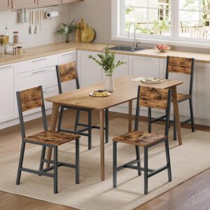 VASAGLE Dining Chair Set of 4, Rustic Wood Chairs with Metal...