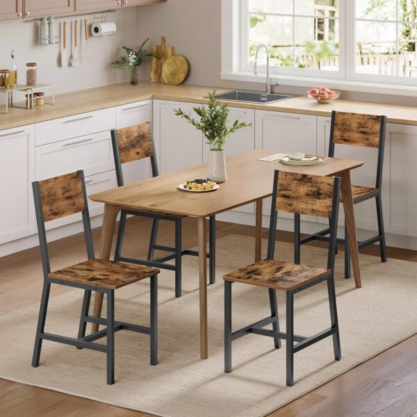 VASAGLE Dining Chair Set of 4, Rustic Wood Chairs with Metal...
