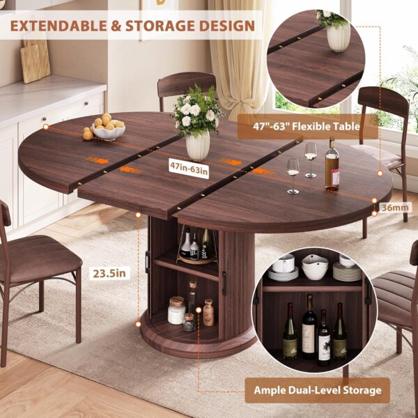 Dining Table for 4-6,63“Extendable Round Kitchen Dining Room...
