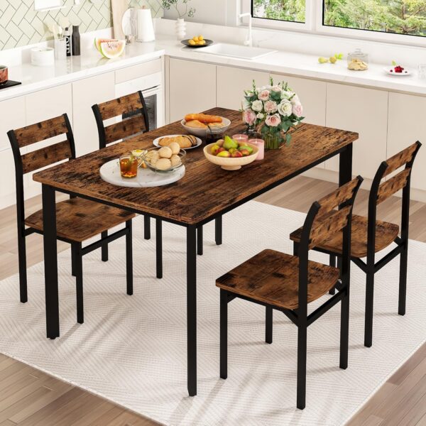 DKLGG Dining Room Table Set for 4 Farmhouse 5 Piece Dining T...