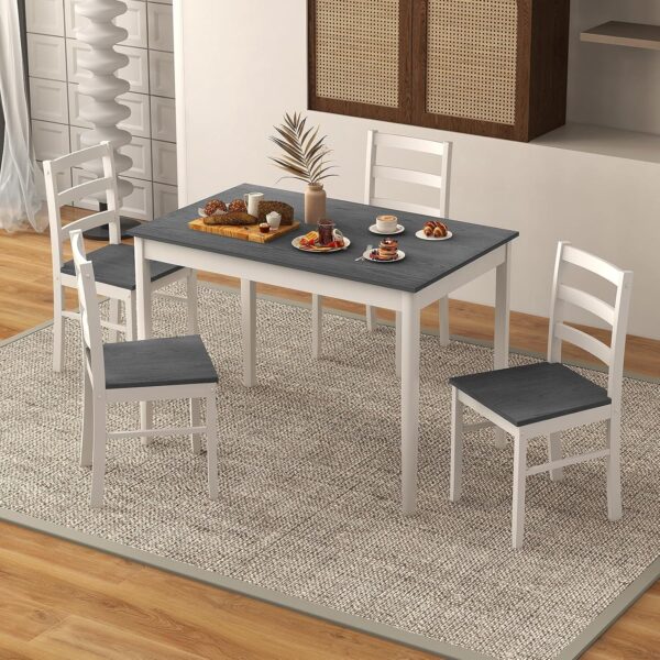 COSTWAY Dining Table Set for 4, Wood Kitchen Table Chairs Se...
