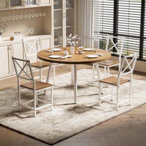IRONCK Dining Table Set for 4, Round Kitchen Table and 4 Sto...