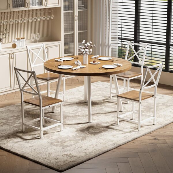 IRONCK Dining Table Set for 4, Round Kitchen Table and 4 Sto...
